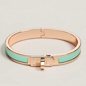 HERMÈS Aqua "Lagon" & Rose Gold Mini Clic Kelly Bracelet